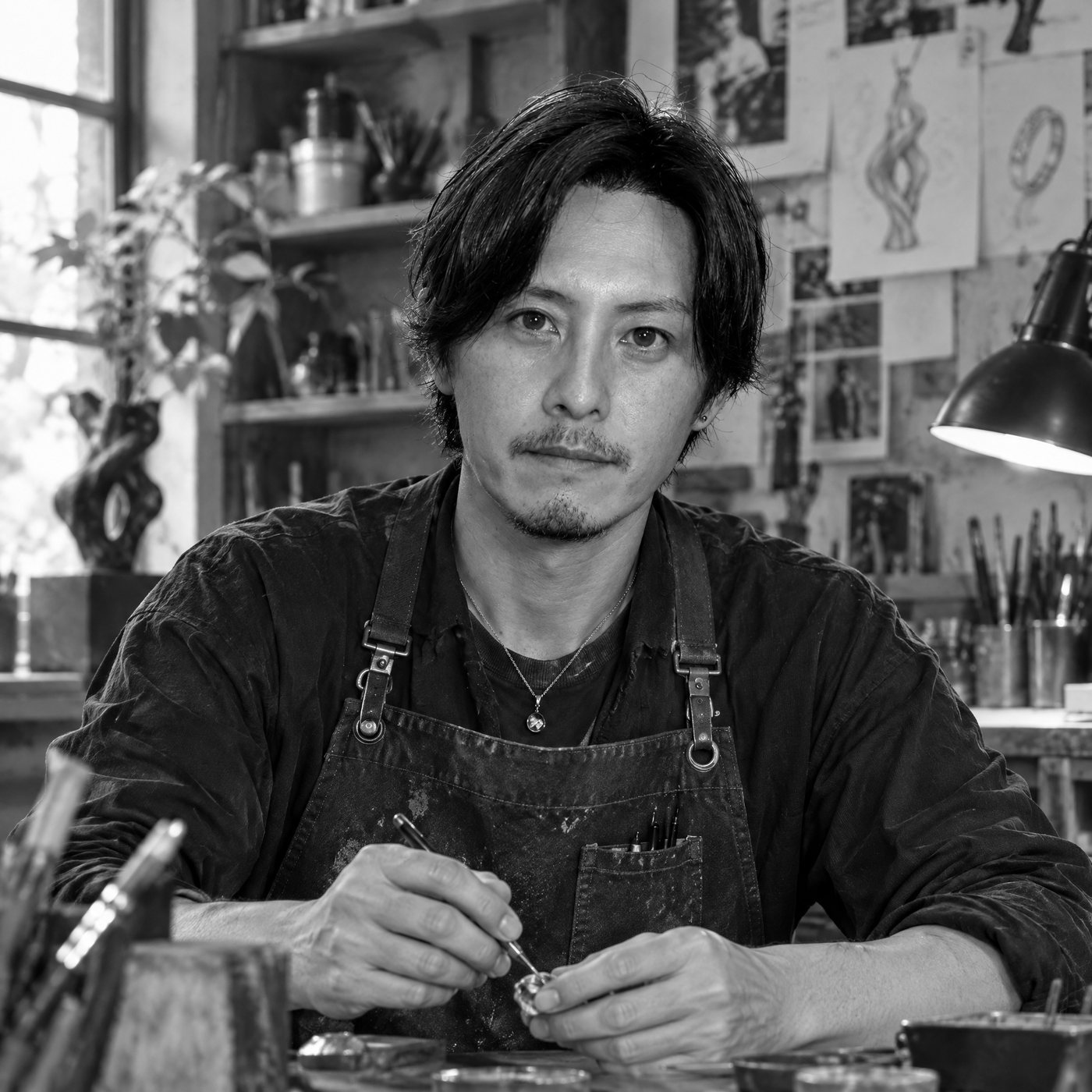 作業台に向かう製作者